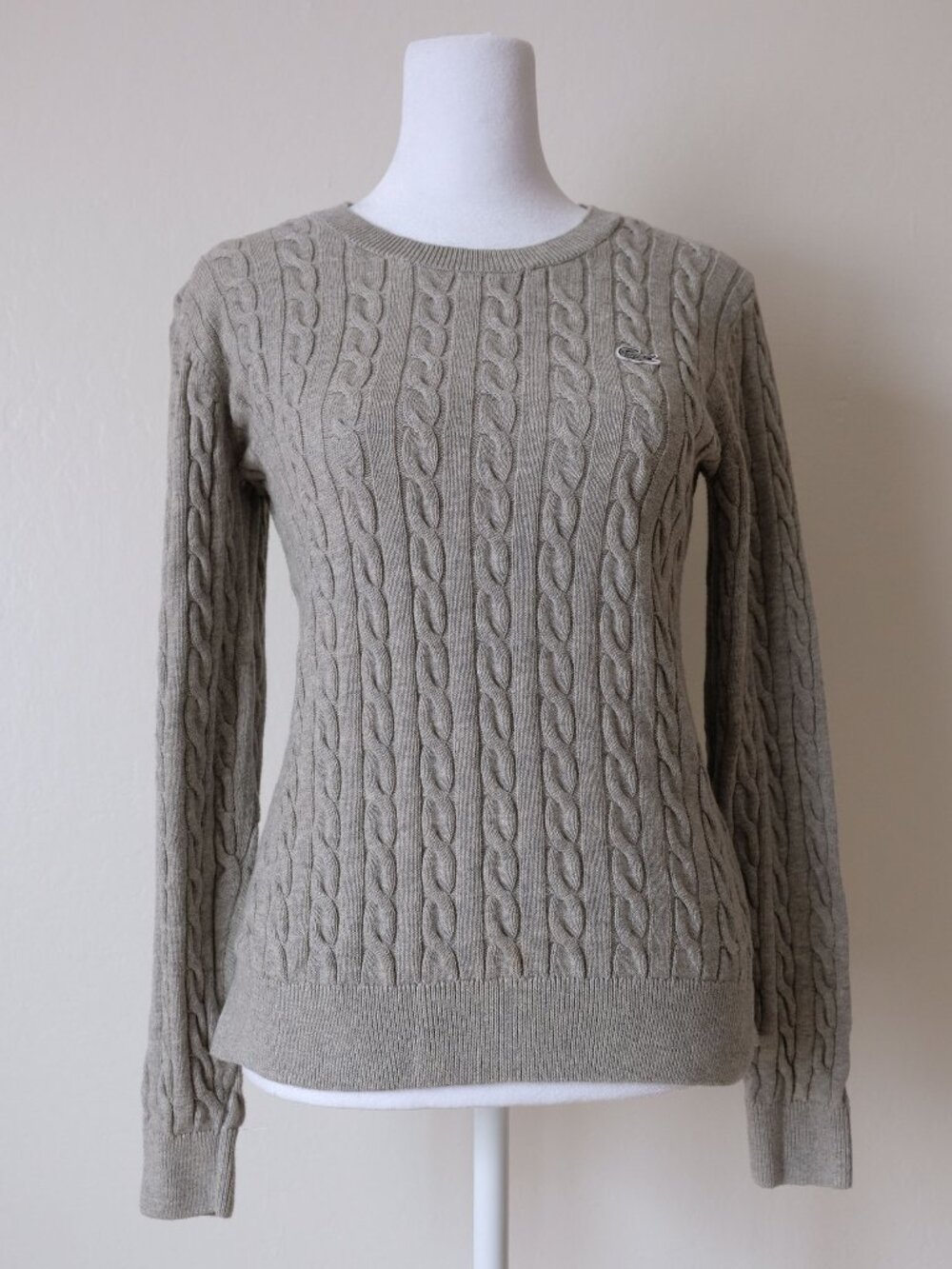 Lacoste Crewneck Sweater, Heather Grey Cable-knit Pullover, Size S, GUC